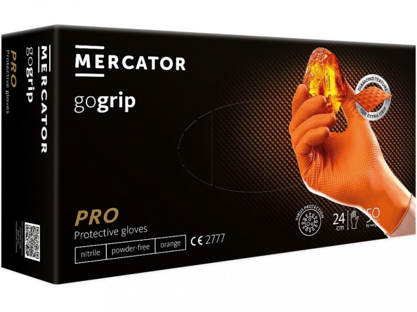 Nitrilové zdravotnické rukavice, 50 ks, oranžová, Gogrip - Mercator Medical