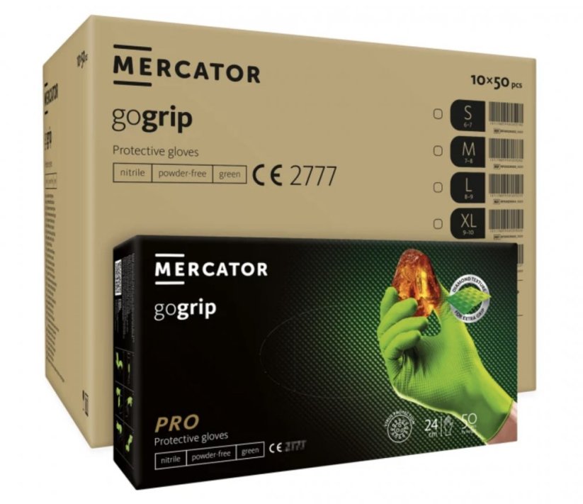 Nitrilové zdravotnické rukavice, 50 ks, zelená, Gogrip - Mercator Medical