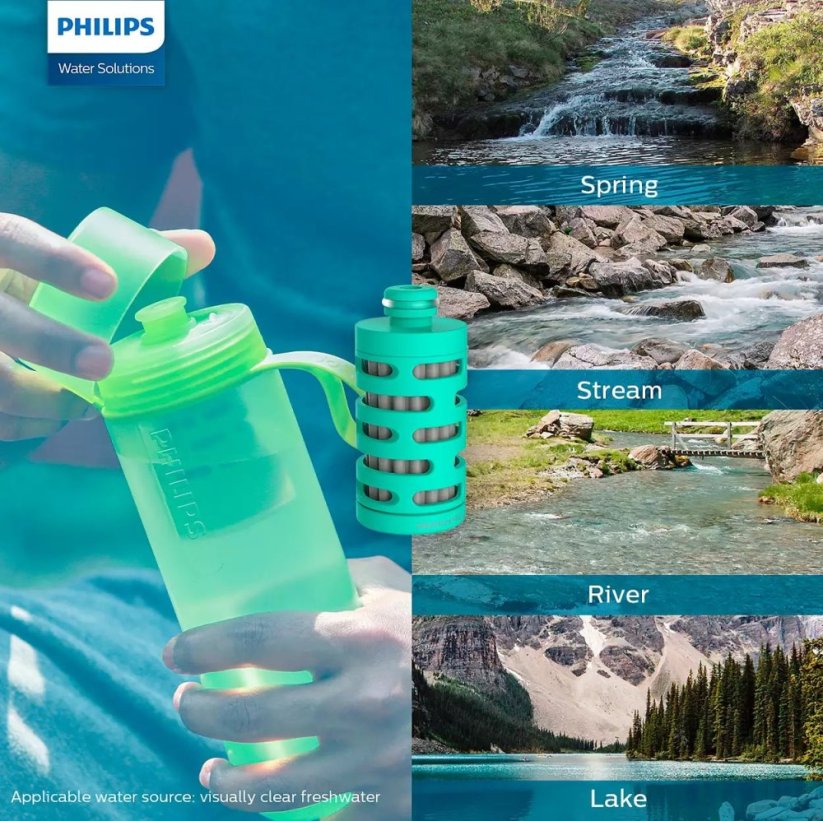 Vyměnitelný a omyvatelný filtr láhví, aktivní uhlí, 3ks, kapacita filtru 100 l - Philips