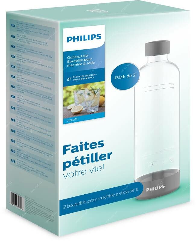 2x karbonizační láhev, plast bez BPA, 1 l, čirá, šedá -  Philips