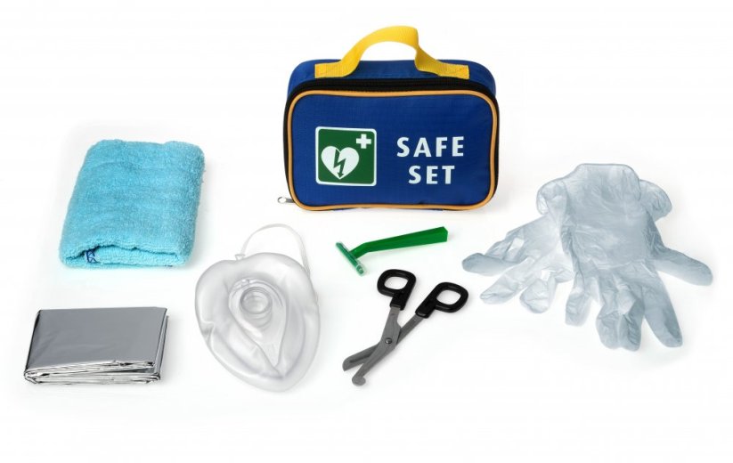 AED Defibrilátor, Reanibex 100 + Kovová AED skřínka s alarmem (bílá) + Resuscitační (KPR) set