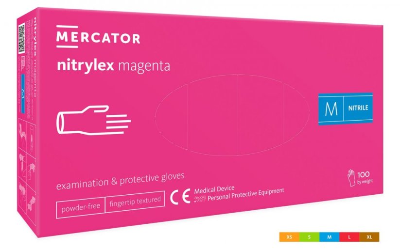 Nitrilové rukavice, Nitrylex, purpurová, 100 ks, nepudrované - Mercator Medical