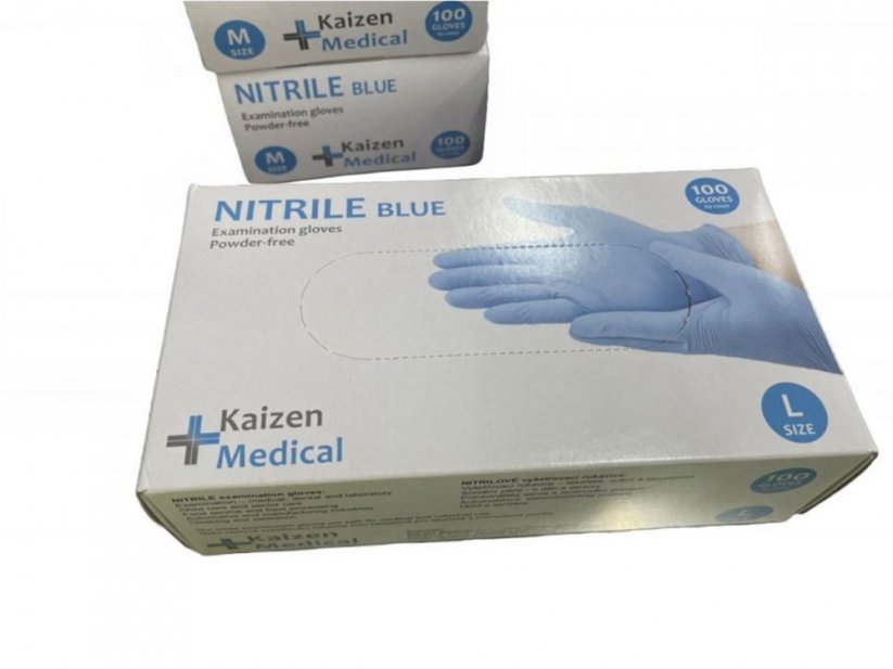 Nitrilové vyšetřovací rukavice (MDR), nesterilní, 100 ks - Kaizen Medical - Velikost: XL