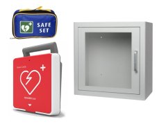 AED Defibrilátor, Reanibex 100 + Kovová AED skřínka s alarmem (bílá) + Resuscitační (KPR) set