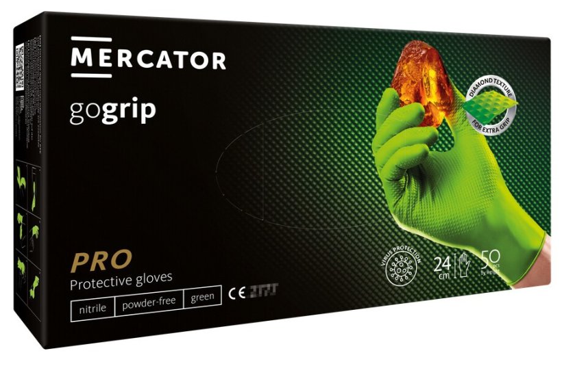 Nitrilové zdravotnické rukavice, 50 ks, zelená, Gogrip - Mercator Medical